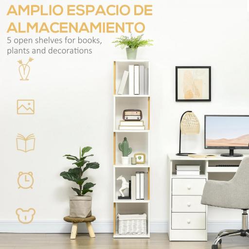 Estantería Librería en Forma S Estantería para Libros con 5 Estantes para Salón Oficina 33x28x161 cm Blanco [4]