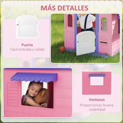 Casita Infantil Exterior e Interior 3 en 1 con Lanzamiento de Aros Baloncesto para Niños de 2-5 Años Rosa y Morado [3]