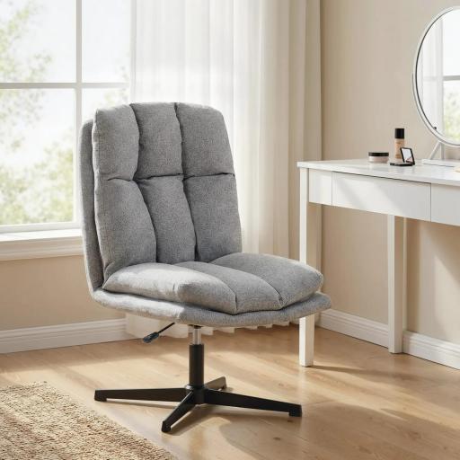 Butaca de Salón Giratorio 360° Altura Ajustable Asiento Ancho Tapizado en Lino Base de Metal Gris Claro [6]