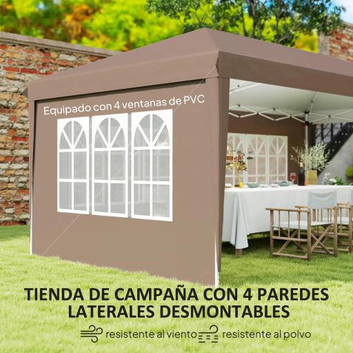 Carpa Plegable 6x3 m Pop-up con 4 Laterales Desmontables Cenador de Jardín con 4 Ventanas y Bolsa de Transporte Café [3]
