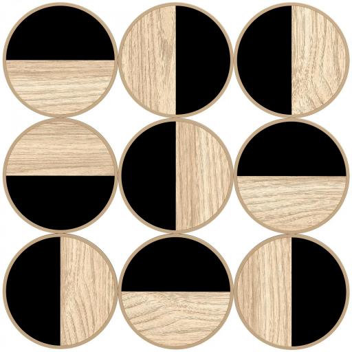 Cuadro Decorativo de Pared Geométrico Adorno Moderno 3D de 60x60 cm con Espejo de Plástico Negro y Madera Natural [9]