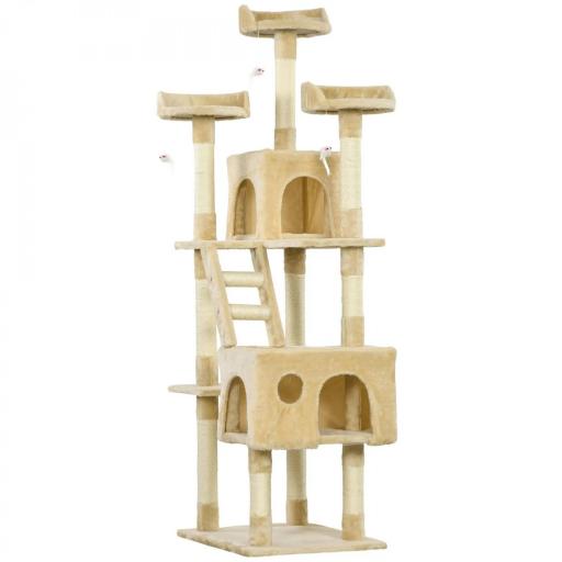 Rascador Árbol para Gatos Grande 60x50x181 cm con Poste de Arañar Múltiples Plataformas Escaleras Cuevas Juguetes Centro de Actividades Beige [10]
