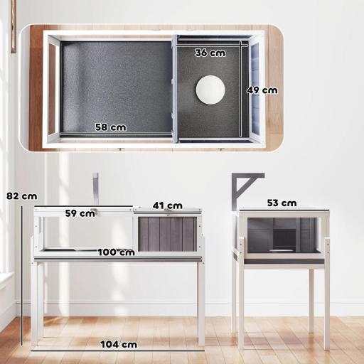 Casa para Tortugas de Madera con Techo de Malla Bandeja Extraíble y Soporte para Lámpara 104x53x82 cm Gris y Blanco [1]