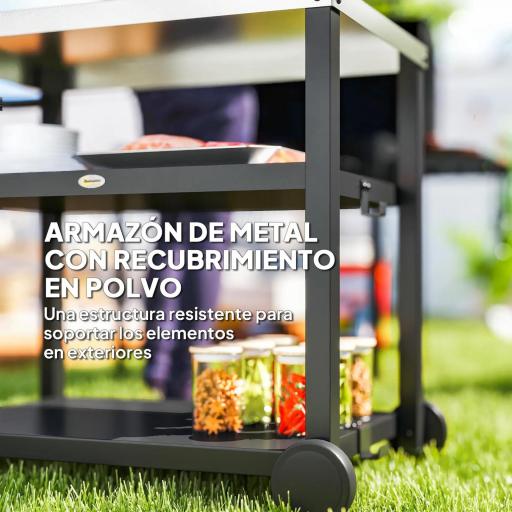 Carrito de Parrilla para Jardín o Terraza Carro de Servicio con Encimera Estantes y Ruedas para BBQ 102x50x81 cm Gris [2]