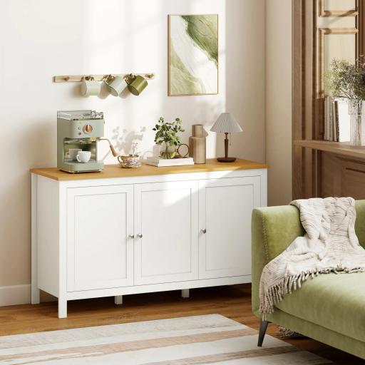 Aparador de Salón Armario de Almacenamiento con 3 Puertas con Estantes Ajustables Estilo Moderno 120x40x70 cm Blanco [7]