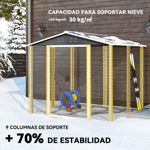 Cobertizo de Jardín Exterior 4,4 m² 240x206x198 cm con Base Puerta Corredera y Cerradura 4 Ventanas para Patio Gris [6]