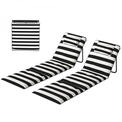 Conjunto de 2 Esterillas de Playa Plegable con Respaldo Ajustable Reposacabezas Acolchado 150x50x2 cm Gris y Blanco [8]