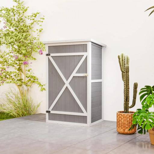 Armario de Jardín de Madera para Exterior para Herramientas con 2 Estantes y Techo Asfáltico 75x56x115 cm Gris [7]