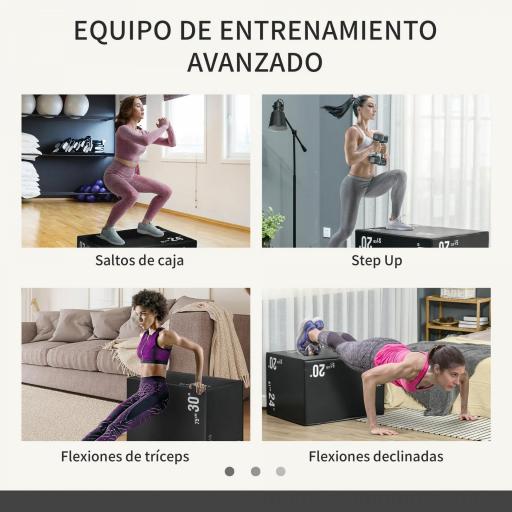 Cajón de Salto 3 en 1 con Cremallera y 3 Alturas Diferentes Carga 120 kg para Casa Oficina Gimnasia 75x51x61 cm Negro [4]