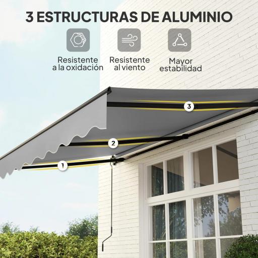 Toldo Retráctil de Aluminio para Ventanas y Puertas con Protección UV30+ y Inclinación Ajustable 360x220 cm Gris [2]