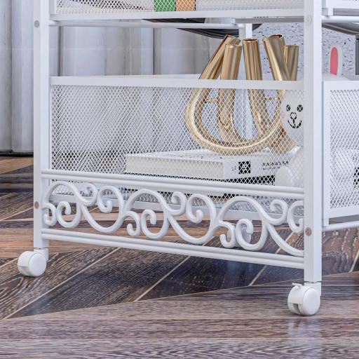 Carrito de Almacenamiento con Ruedas de 3 Niveles con 3 Cesta de Almacenamiento para Salón Comedor 34x29,5x57,5cm Blanco [6]