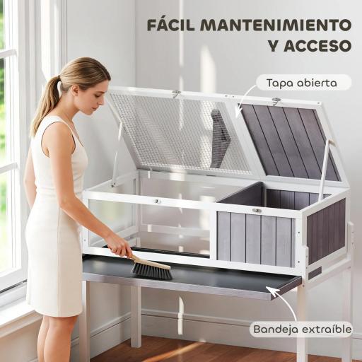 Casa para Tortugas de Madera con Techo de Malla Bandeja Extraíble y Soporte para Lámpara 104x53x82 cm Gris y Blanco [4]
