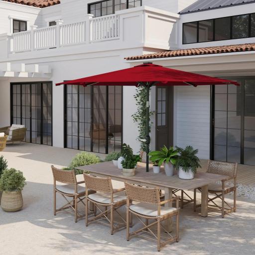 Sombrilla de Jardín Ø292x252 cm con Luces LED Solares Inclinación Ajustable y Manivela para Patio Terraza Burdeos [7]