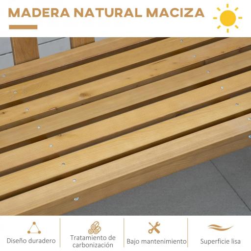 Banco de Jardín de 3 Plazas Banco Exterior de Madera con Respaldo de Listones para Terraza Patio 144x60x77 cm Natural [4]