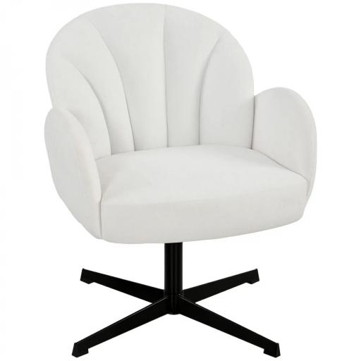 Sillón de Salón Giratorio Butaca de Salón Tapizada Terciopelo con Respaldo en Forma de Concha Cojín con Resortes Crema [9]