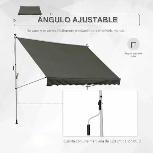 Toldo Manual Retráctil 300x150x170-280 cm con Altura Ajustable Manivela y Protección Solar para Terraza Gris [5]