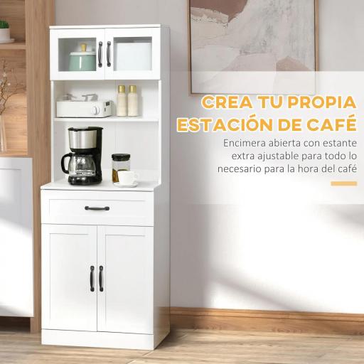Alacena de Cocina Mueble Buffet de Cocina con 4 Puertas Cajón y Estantes Ajustables para Comedor 60x38x161 cm Blanco [2]