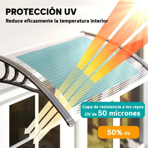 Marquesina Exterior para Puerta y Ventana 75x100 cm contra Sol y Lluvia con Soporte de Aleación de Aluminio Transparente [4]