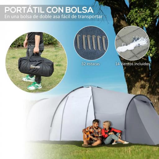 Tienda de Campaña Familiar para 4-6 Personas con 2 Ventanas y Bolsa de Transporte Impermeable Anti-UV 590x245x193cm Gris [9]