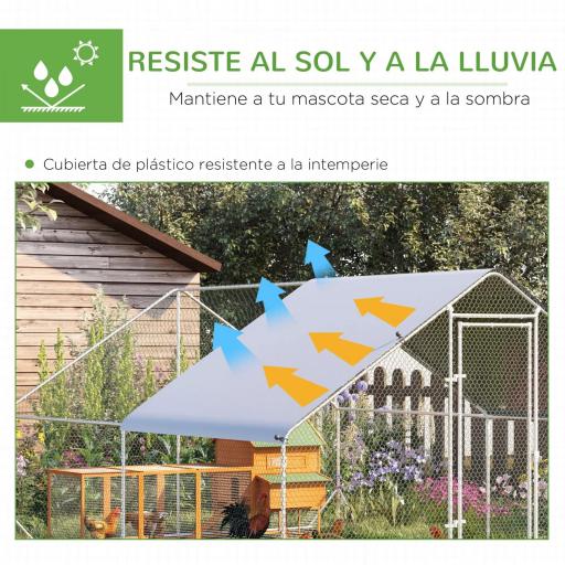 Gallinero para Exterior Jaula para Gallinas de Acero Galvanizado con Cubierta de PE y Cerradura 3x4x2 m Plata [1]
