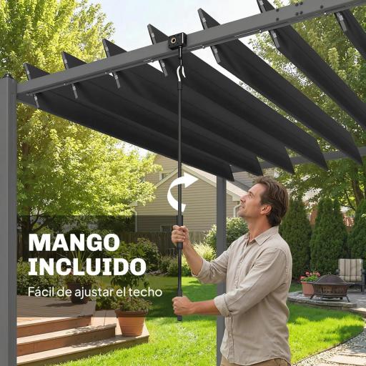Pérgola de Jardín 3x5,7 m con Techo de Lamas Ajustable a 90° Manivela Estructura de Aluminio UPF50+ Gris Oscuro [3]