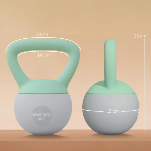Pesa Rusa 4 kg Kettlebell Relleno de Arena Metálica y Mango Antideslizante para Entreno en Casa 19x15x25 cm Verde y Gris [2]