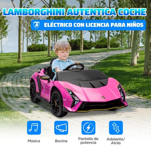 Coche Eléctrico para Niños Lamborghini Autentica con Batería 12V Mando a Distancia Faros Bocina Arranque Suave y Música MP3 Rosa [4]