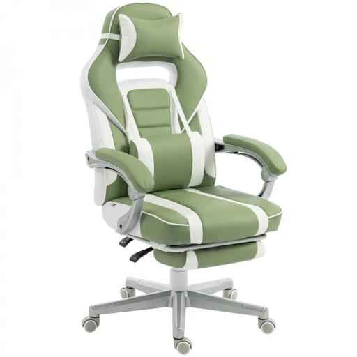 Silla Gamer Reclinable con Altura Ajustable Reposapiés Retráctil Soporte Lumbar y Reposacabezas Desmontable Verde [8]