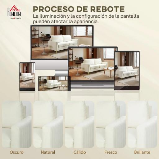 Sofá de 3 Plazas de 181 cm Tapizado en Terciopelo con Cojines Gruesos Patas de Metal Blanco Crema [7]