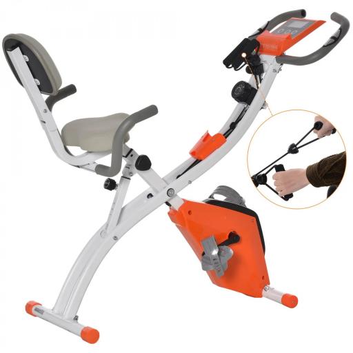 Bicicleta Estatica Plegable 3 en 1 con Respaldo y 8 Niveles Resistencia Magnética Bicicleta Estatica en Casa Ajustable con Monitor LCD Volante Banda Sensor de Pulso Soporte de Teléfono Naranja [8]