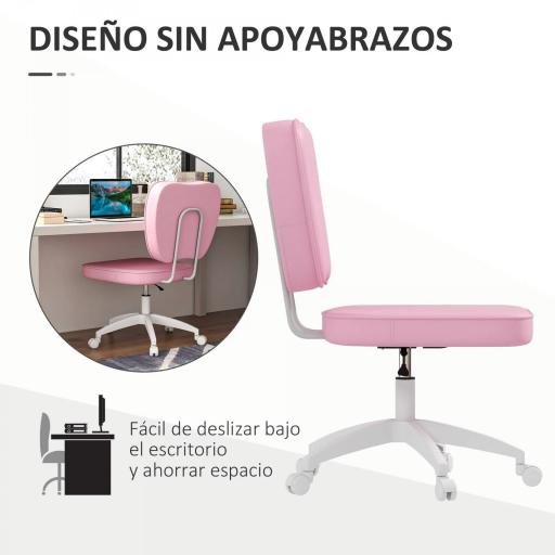 Silla de Oficina Giratoria Tapizada en PU con Altura Ajustable sin Brazos Carga 120 kg 46x59x82-92 cm Rosa [2]