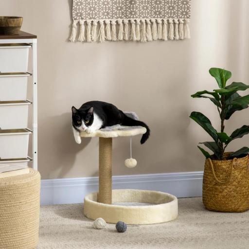 Árbol Rascador para Gatos Altura 44 cm Torre de Escalada con 2 Camas Poste de Yute, Juguete Colgante Gris Claro