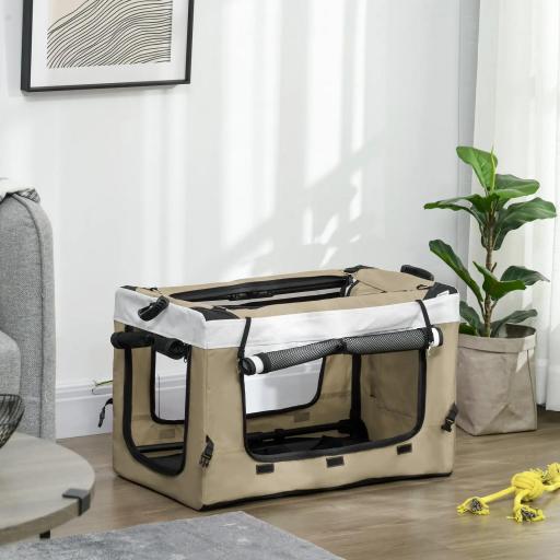 Cochecito para Perros Plegable con Vagón Desmontable 4 Puertas con Cremallera 2 Correas de Seguridad y Cojín Caqui [6]