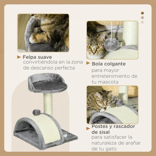 Árbol Rascador para Gatos Pequeños Altura 46 cm con Poste Tablero para Rascar Plataformas y Bola 35,5x37x46 cm Gris [5]