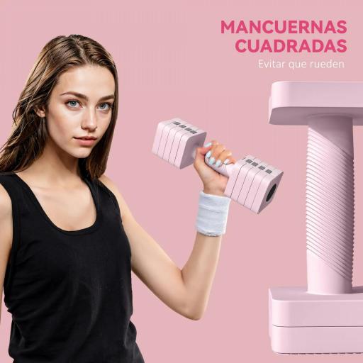 Juego de Mancuernas 10 kg con Mango Antideslizante y Diseño Cuadrado para Entrenamiento en Casa Gimnasio Rosa [4]
