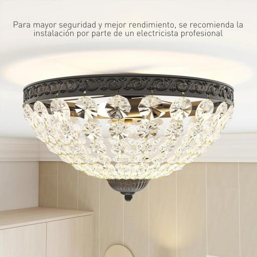 Lámpara de Techo de Cristal Vintage con 2 Casquillos E14 40W con 168 Cuentas de Cristal para Dormitorio Salón Negro [4]