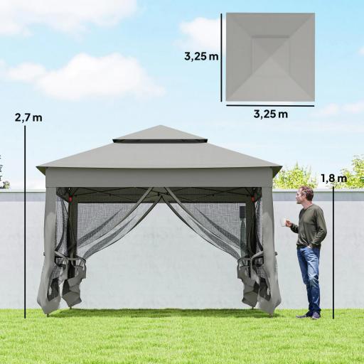 Carpa Plegable Gazebo 3,3x3,3 m con 4 Paredes Laterales de Malla Anti-UV y Bolsa de Transporte Gris Claro [1]