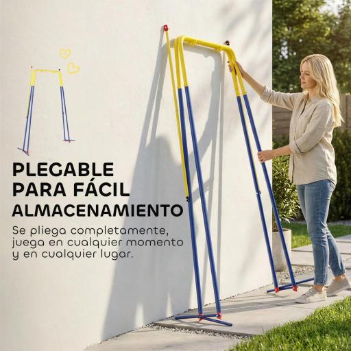 Estructura de Columpio Infantil Plegable con 2 Ganchos 4 Estacas Resistente para 50 kg Forma A 128x155x157 cm Azul [3]