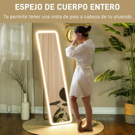 Espejo de Cuerpo Entero con Luz LED 150x40 cm con Iluminación de 3 Colores Función de Memoria y Táctil Inteligente Negro [5]