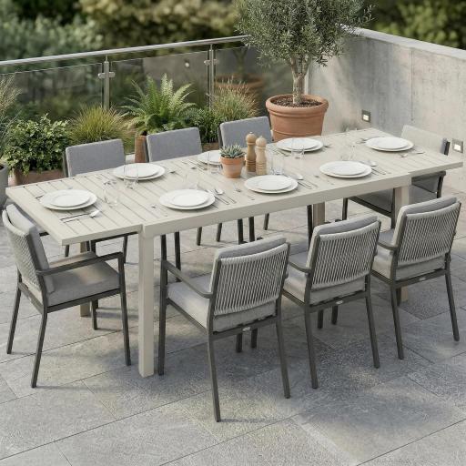 Mesa de Jardín Extensible 150/225x85x75 cm Mesa de Comedor de Aluminio con Tablero de Listones para 6-8 Personas Blanco [0]