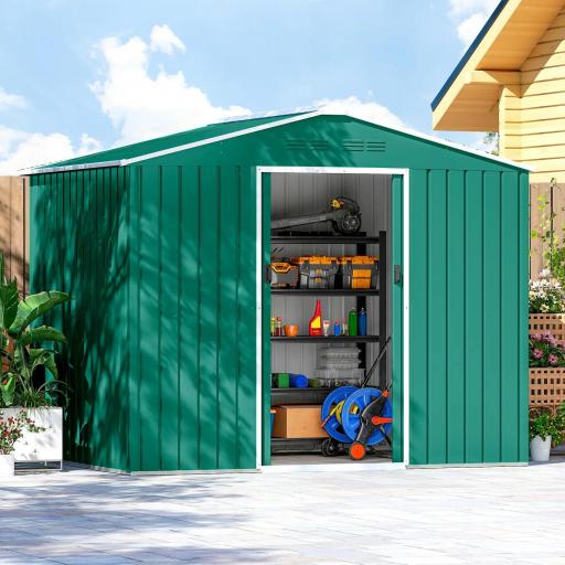 Cobertizo de Jardín Exterior 3,6 m² 236x171x191 cm con Puertas Correderas y Ranuras de Ventilación Verde [3]