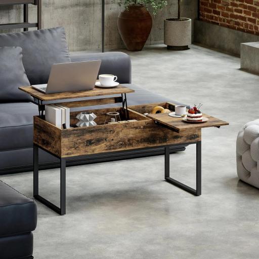 Mesa de Centro Elevable con Encimera Deslizante Cierre Suave Espacio Oculto de Almacenaje 100x45x67 cm Marrón Rústico