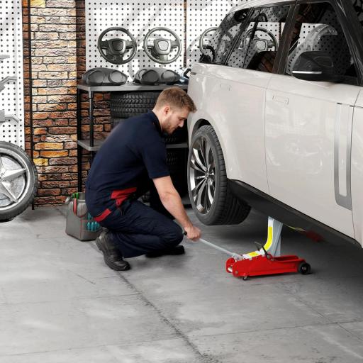 Gato Hidráulico para Coche 2,5T Altura de Elevación 80-380 mm con Perfil Bajo Ruedas para Automóvil SUV Rojo [6]