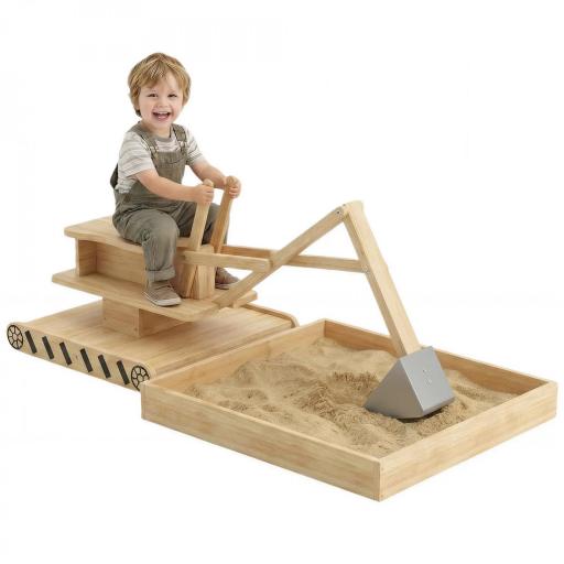 Arenero para Niños de Madera con Excavadora Arenero Infantil con Asiento Giratorio 360° y Forro 184x90x56 cm Natural [8]