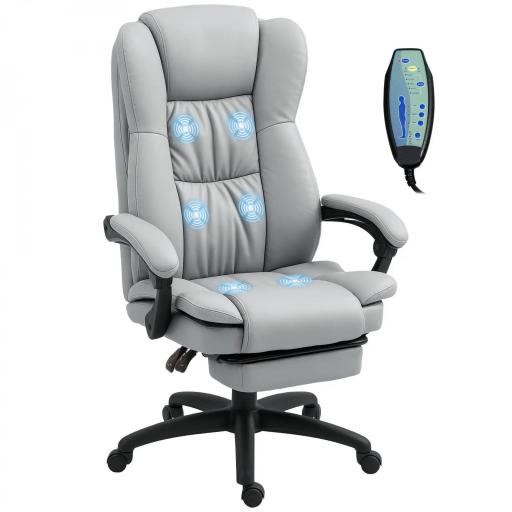 Silla de Oficina con 6 Puntos de Masaje Vibratorio con Altura Ajustable Respaldo Reclinable y Reposapiés Retráctil Gris [8]