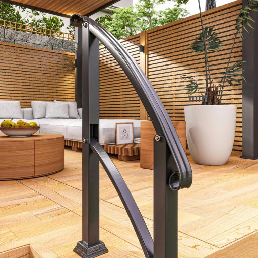 Barandilla de Escalera 71 cm con Kit de Instalación Ángulo Ajustable para 1-3 Escalones para Exterior Terraza Negro [7]