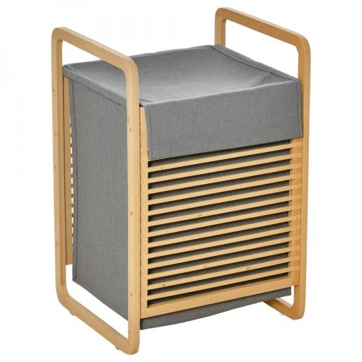 Cesto para Ropa Sucia de Bambú Cesto Rectangular de Ropa Portátil con Tapa y Bolsa Extraíble Mueble de Baño Dormitorio 40x35,5x60,5 cm Color Natural y Gris [8]