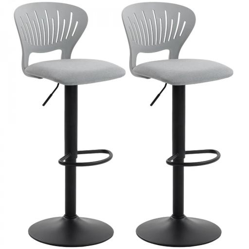 Juego de 2 Taburetes de Bar Giratorios en 360° Regulables en Altura de 84-105 cm Respaldo Hueco Reposapiés Gris [9]