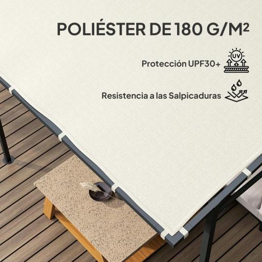 Pérgola de Pared 2,4x2,4 m con Techo Inclinado Protección UV 30+ Impermeable Marco de Metal para Patio Terraza Crema [7]