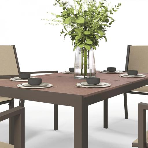 Conjunto de Mesa y 6 Sillas de Jardín con Sillas Apilables y Marco de Acero para Terraza Patio Caqui y Marrón [3]